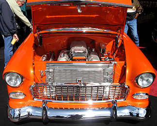 A beautiful orange engine compartment.