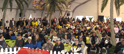 Crowd in Party Zone tent.