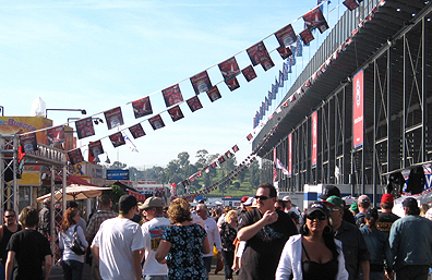 Wide shot of grandstands.